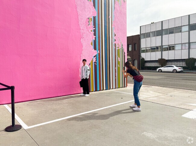 The Pink Wall on Melrose is a regular photo site for tourists in Beverly Grove.