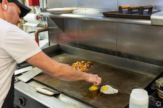 Mansfield residents enjoy breakfast at  Pushkart Cafe in Mansfield.