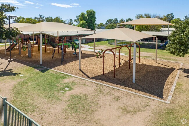 Scottsdale’s Hirsch Academy has many shaded play structures on campus.