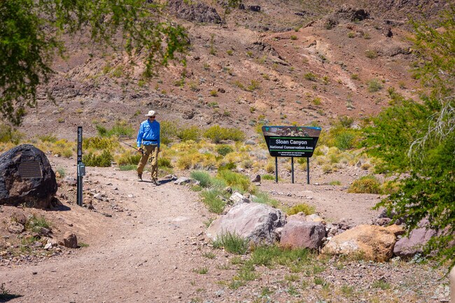 Hikers can enjoy trails in the Sloan Canyon National Conservation Area in Highland Hills.