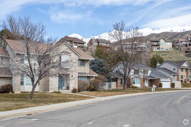 The Northridge neighborhood showing rows of homes with mountains in the background.