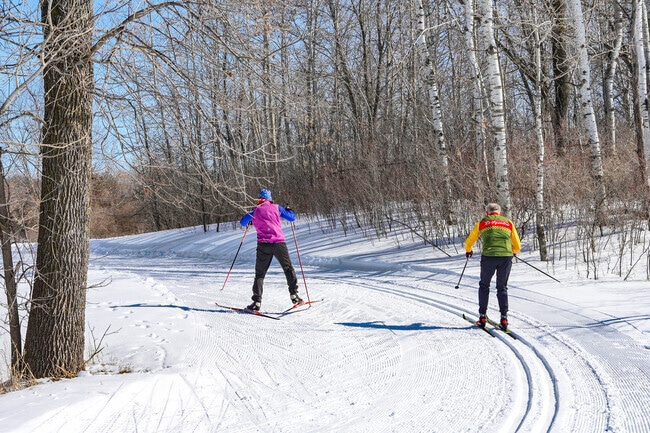 During the winter, trails at Hyland Lake Park Reserve are outfitted for cross-country skiing.