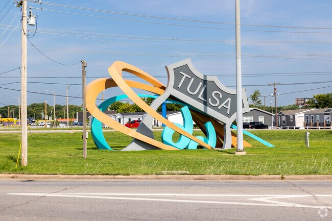 The Route 66 rising statue stands at the corner of Admiral and Mingo in Clarland Acres.