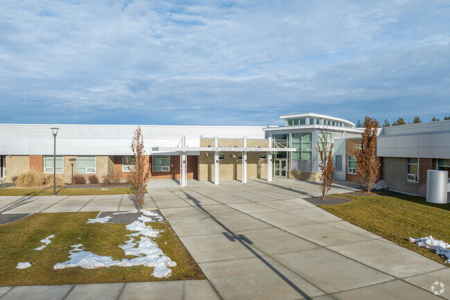 Midway Elementary has a small parking lot in front of the school.