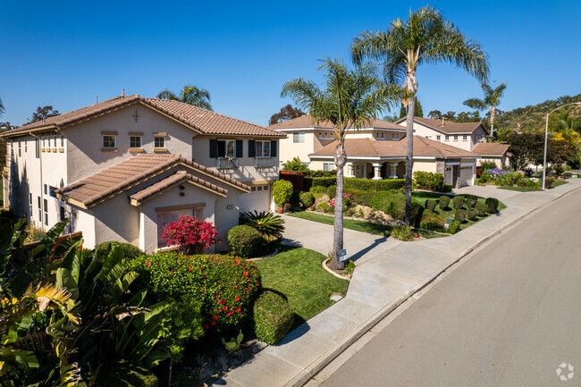 A row of Spanish tiled roof homes in Palomar Estates.