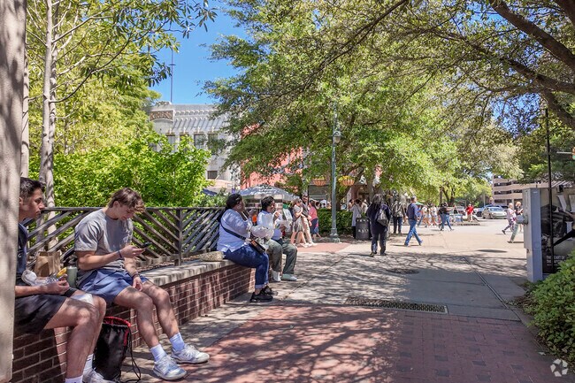 Seating is plentiful outside the Columbia Museum of Art,