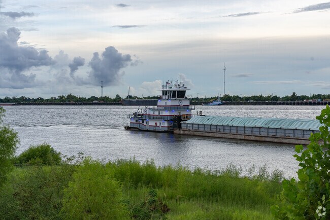 You will typically find cargo ships in Holy Cross waiting to cross the Saint Claude bridge.