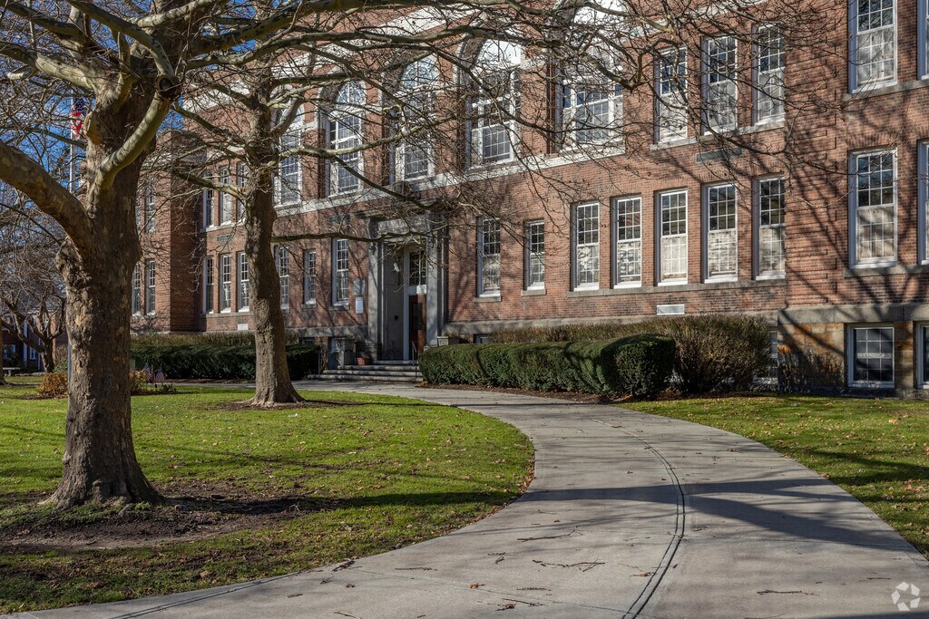 A winding path greets you to Wollaston School in Quincy.