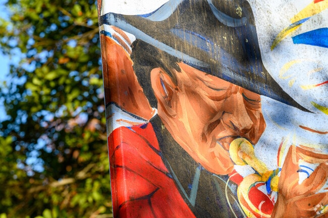Detail of a work of art in Mill Point Park in Downtown Hampton celebrating local music.