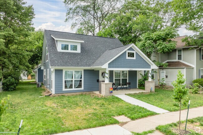 Craftsman bungalows with blue siding are the charm of Hanna in Lafayette, Indiana.