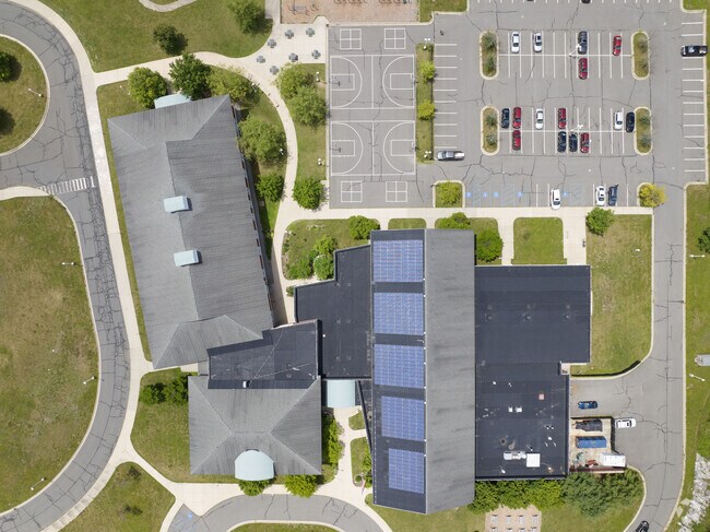 A top down view of W.E.B. Du Bois Middle School in Great Barrington, MA.