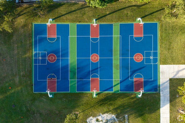 Vibrant basketball courts at Christina M. Eve Elementary School.