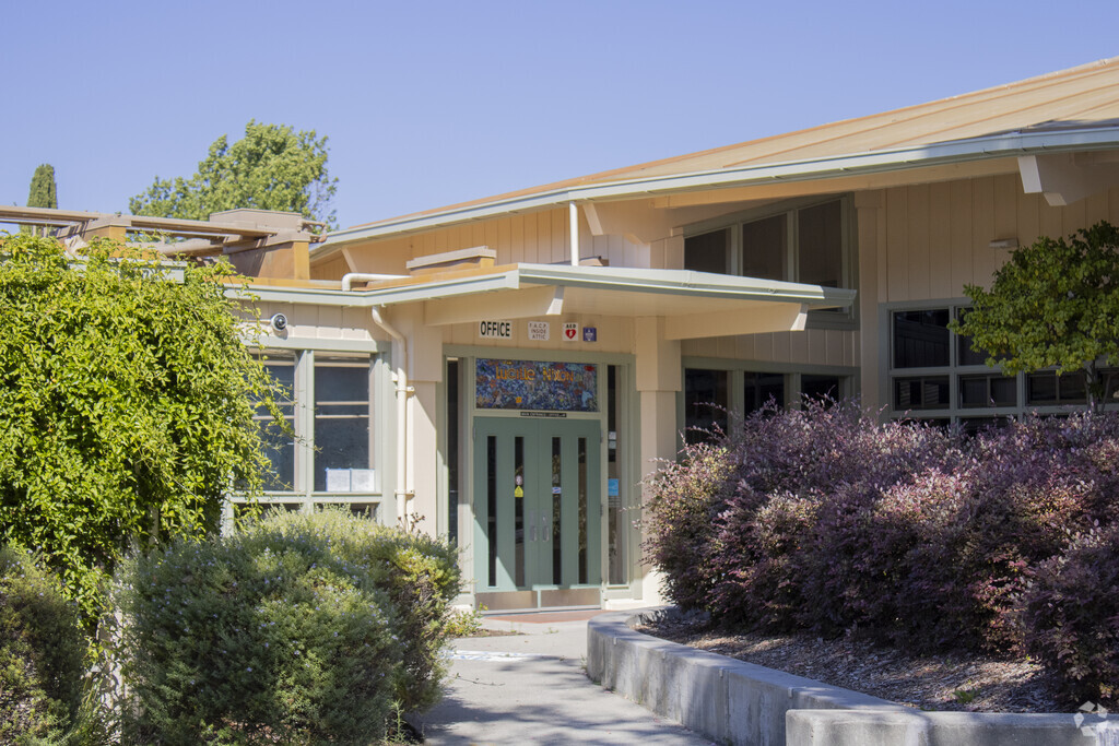 Office entrance to the Lucille M. Nixon Elementary School in the Stanford neighborhood.