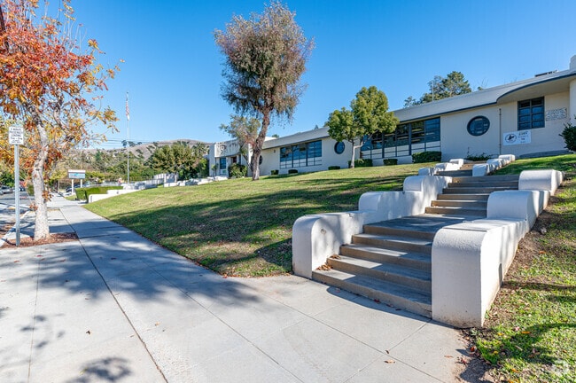 Stairs leading to classrooms at Lou Henry Hoover Elementary School in Whittier
