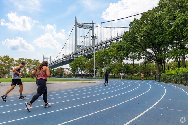 In addition to playgrounds, there's a running track at Astoria Park.
