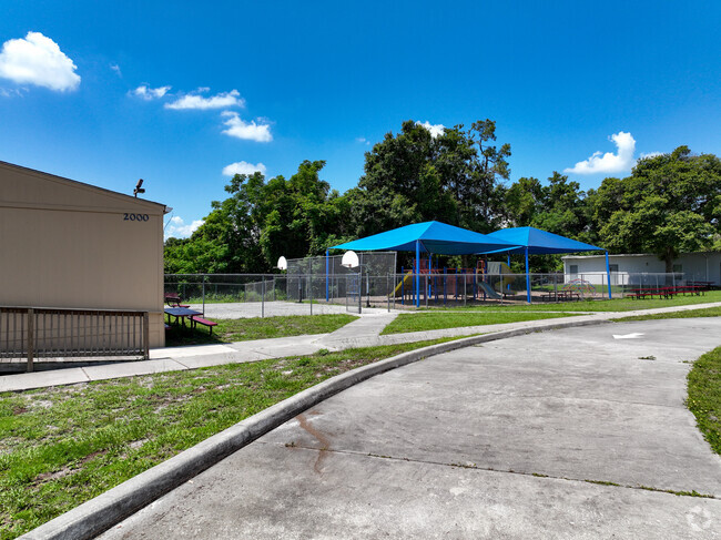 The Conrad Academy has a large outdoor space for a playground and basketball court.