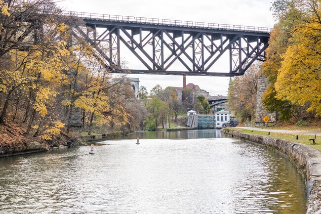 Joseph A. Scapelliti Bridge runs across the river in Lockport.