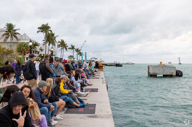 Waterfront plaza where tourist gathering to enjoy the sunset in Key West.
