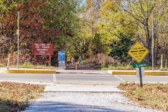 The Frisco Greenway Trail offers marked crossings on major roadways.