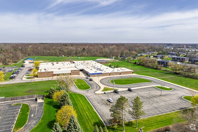 A looping drive makes pickups and drop-offs at Marshall Greene Middle School easy.