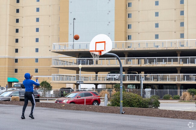 Playing basketball in the Oceanfront neighborhood brings neighbors together.
