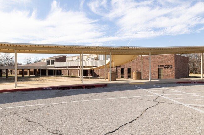 Jenks East Intermediate is a multi-building campus with covered walkways between buildings.