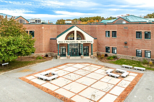 McLaughlin Middle School offers an entrance with a large courtyard.