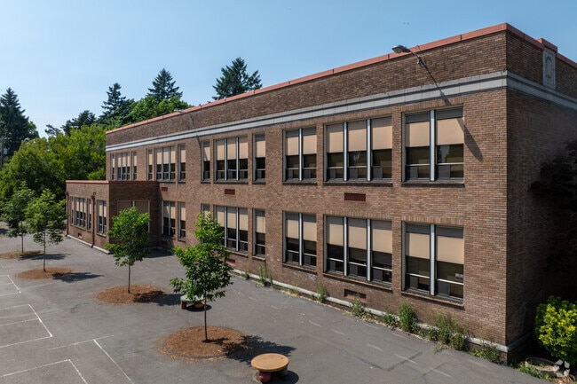 Large windows make Llewellyn Elementary a bright place to learn on SE 14th Ave in Portland.