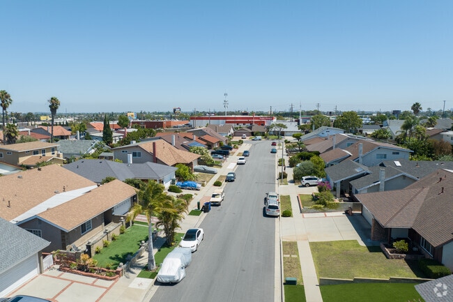 Aerial of homes located in West Carson, Harbor City, California.