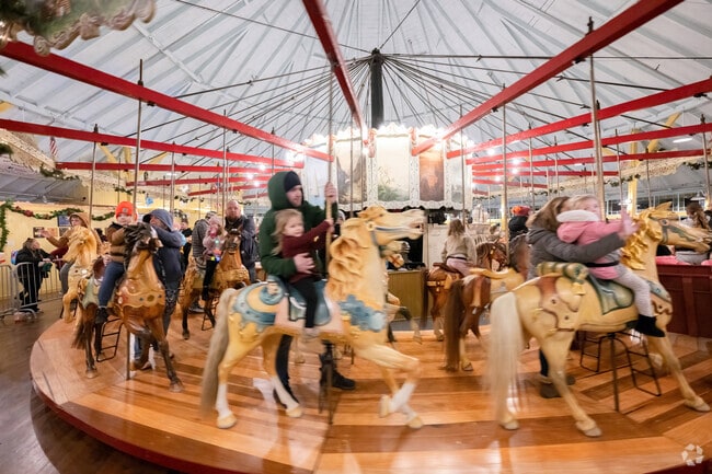 Festive decor adds charm to the antique carousel at Pawtucket Winter Wonderland, Darlington.