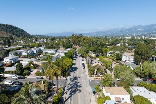 Aerial of homes in Lower West, Santa Barbara, CA.