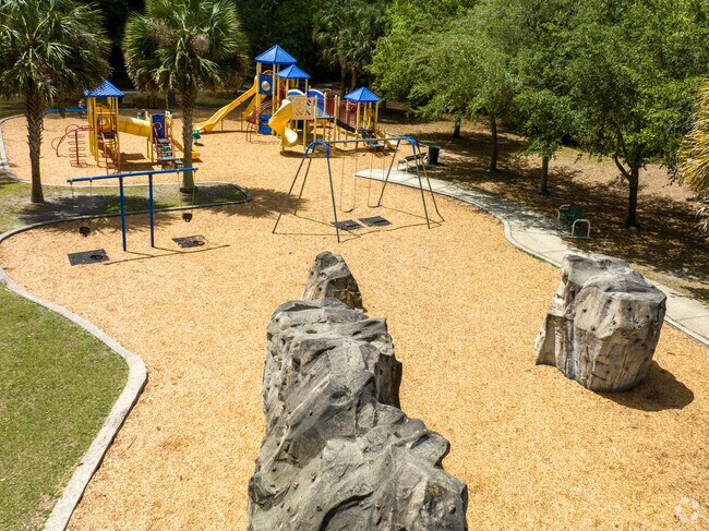 Playground and rock climbing wall at Elizabeth "Betty" Wolfe Park