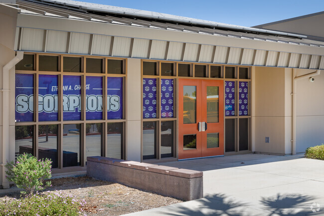The entrance to Ethan A Chase Middle School in Menifee is full of school spirit.