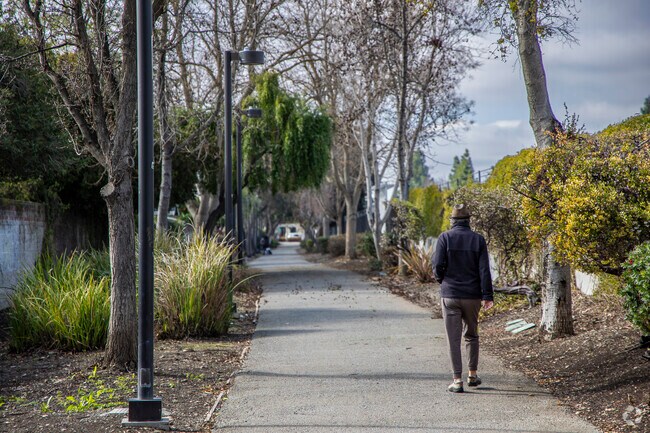 Glenbrook Heights' BART Linear Park follows the train tracks.