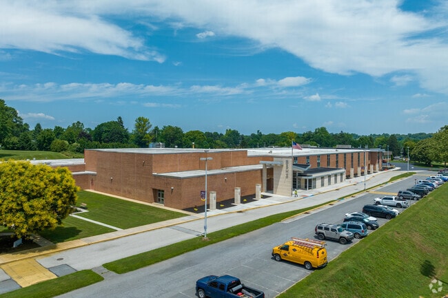 An aerial view over Boiling Springs High School Campus.