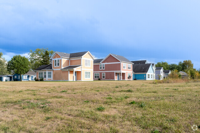 Colorful homes catch the evening light in Whitely.
