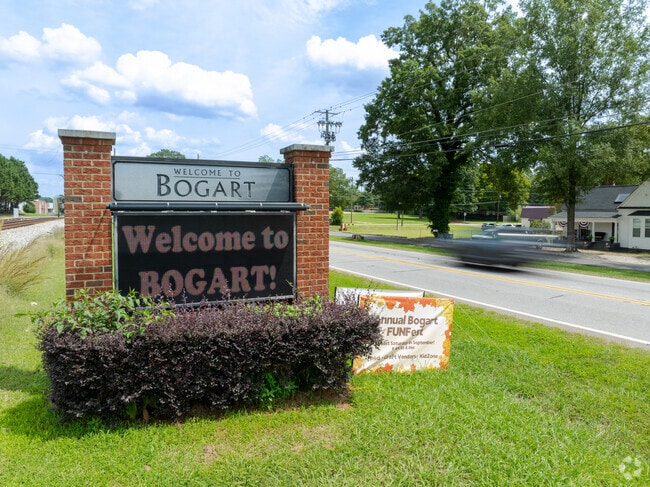 Welcome sign greets visitors entering Bogart from Atlanta Highway.
