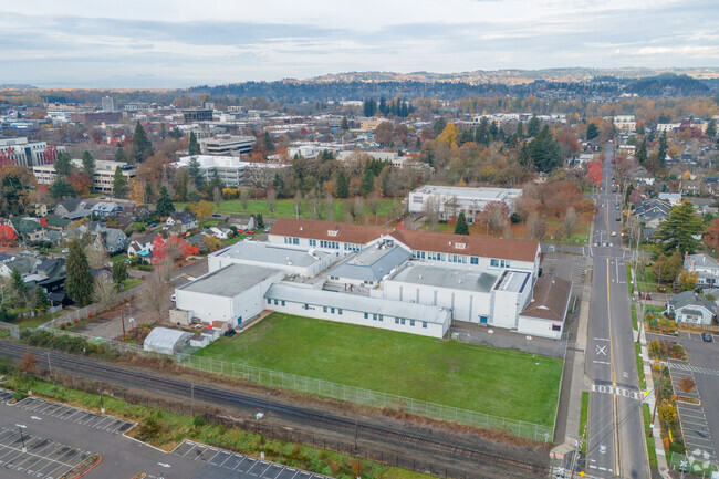An elevated view of Parrish Middle School and the surrounding neighborhood.