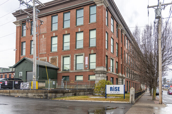 The main entry road to the Rise Academy in Lawrence, MA.