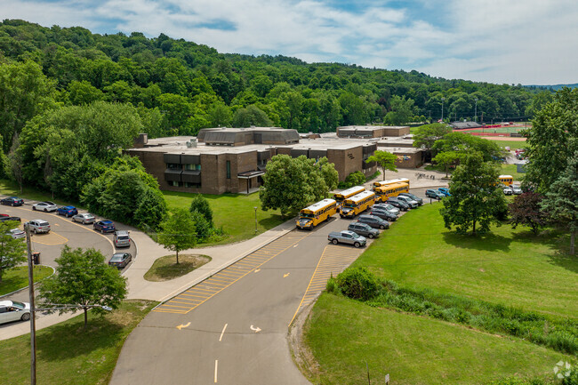 Boynton Middle School is in a wooded setting on a hill.