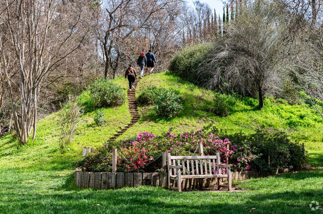 Students and residents of University enjoy the trails in the UCR Botanic Garden.