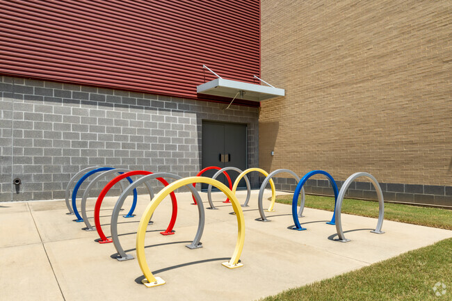 Parkway Village Elementary in Memphis has a colorful bike rack for students to use.