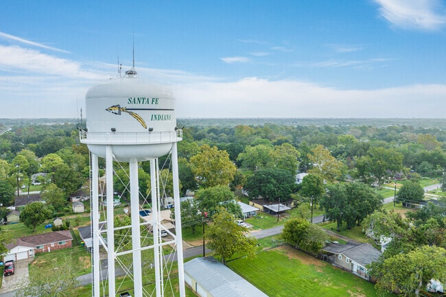 The Santa Fe water tower greets you as you arrive in the city limits.