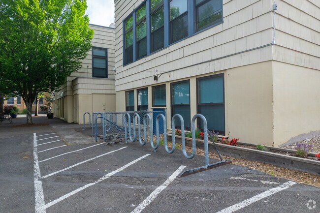 Bike parking behind the St Andrew Nativity School.