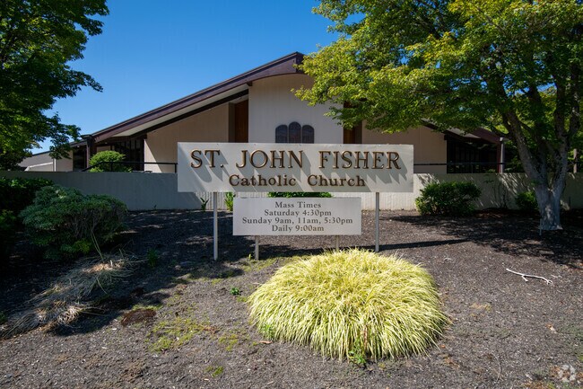Church sign at St. John Fisher School.