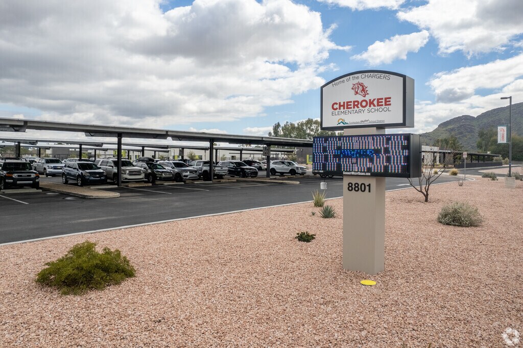 Cherokee Elementary School offers shaded parking for staff and visitors.