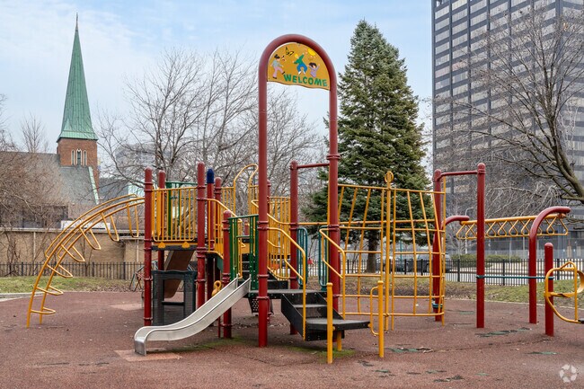 Kids will enjoying making new friends on the playground at Murphy Playlot Corktown.