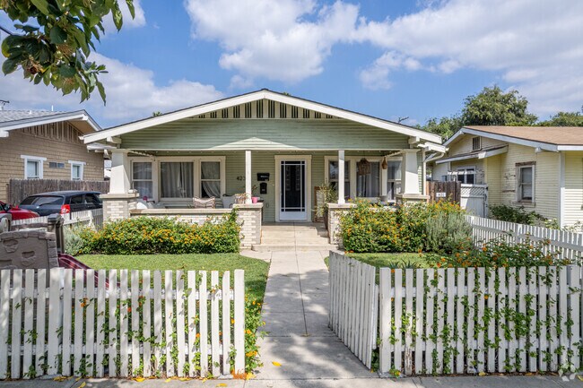 This picket fenced bungalow sits near Downtown Fullerton.