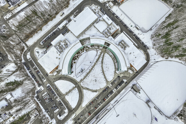 An aerial top-down view of John F. Kennedy Elementary School in Holbrook, MA.
