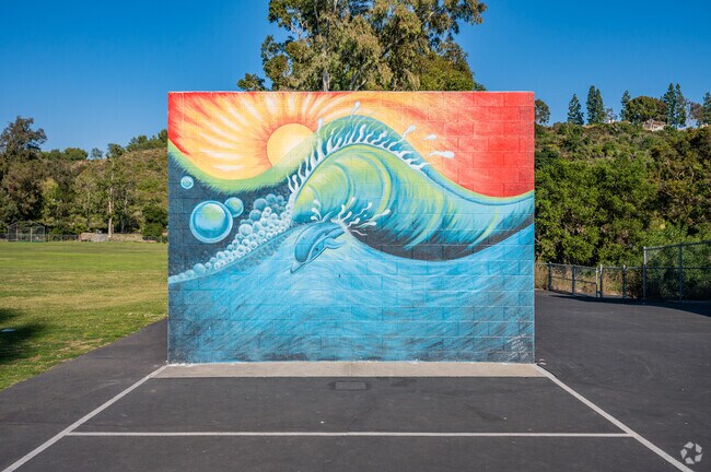 Beautiful school art of a Dolphin is displayed at Del Lago Elementary School.